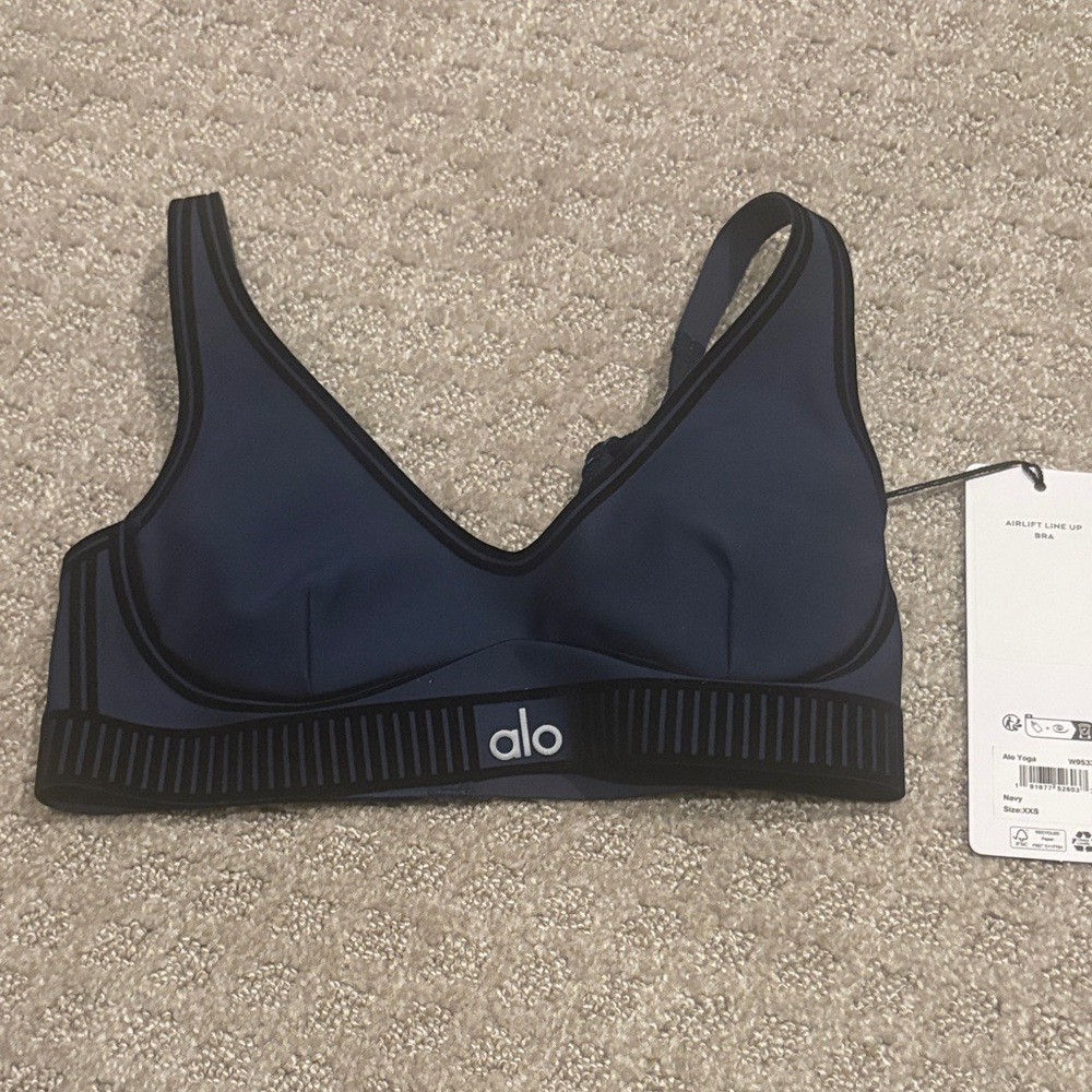 ALO Yoga Navy Blue Women's Swim Top with Black Trim